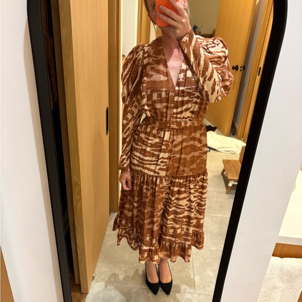 Ulla Johnson Brown Patterned Long Sleeve Dress